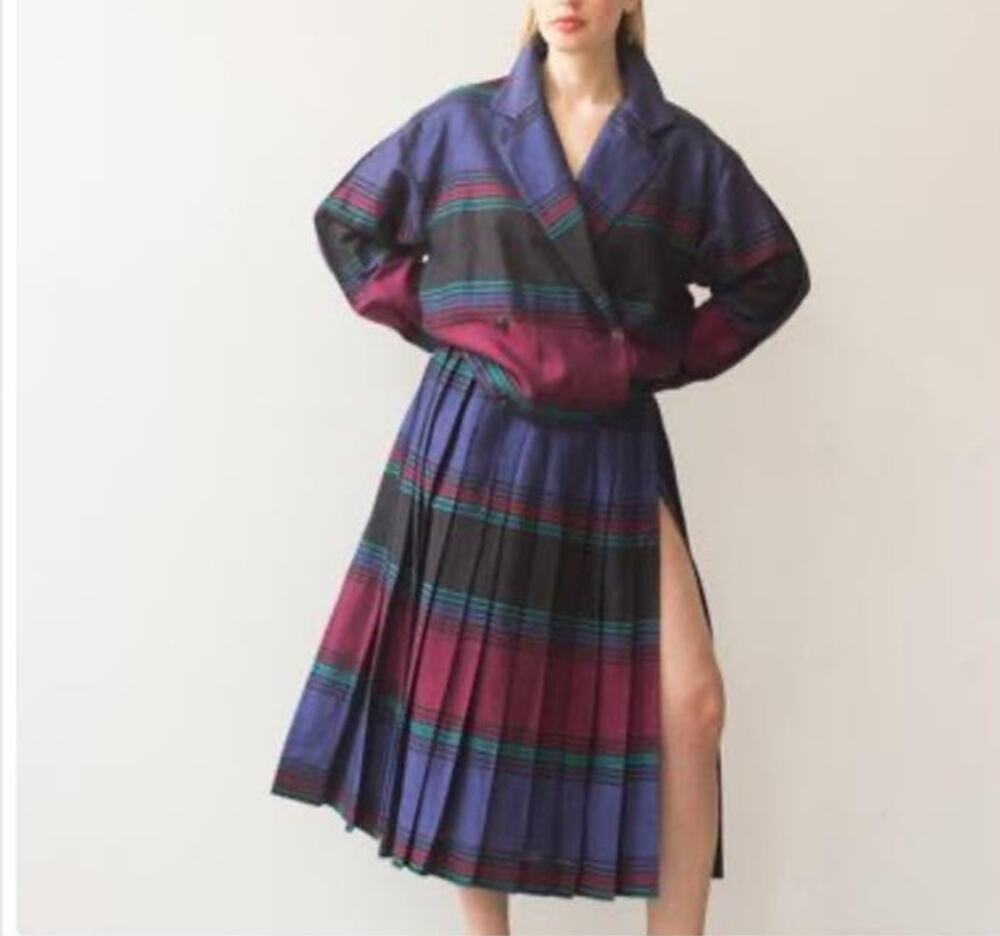 Perry Ellis Portfolio Vintage Stripe Skirt Jacket Suit Set